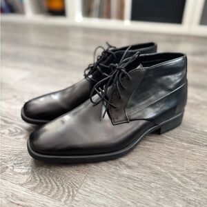 Men's Black Leather Calvin Klein Lace-Up Chukka Boots